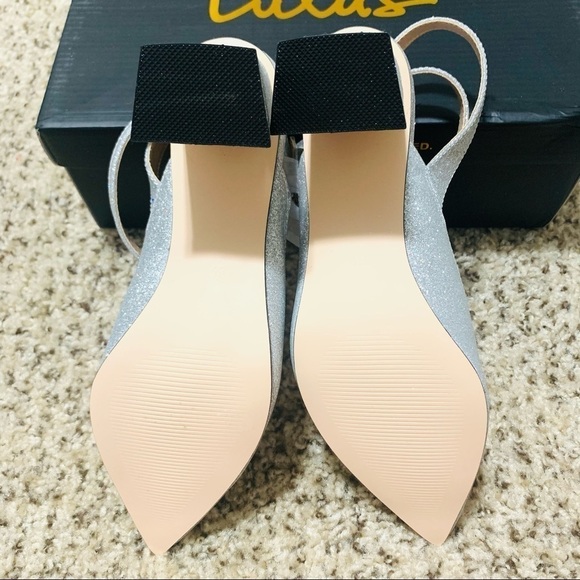 NIB LULU’S• Silver Glitter Ankle Strap Pumps 5.5 - Picture 9 of 10